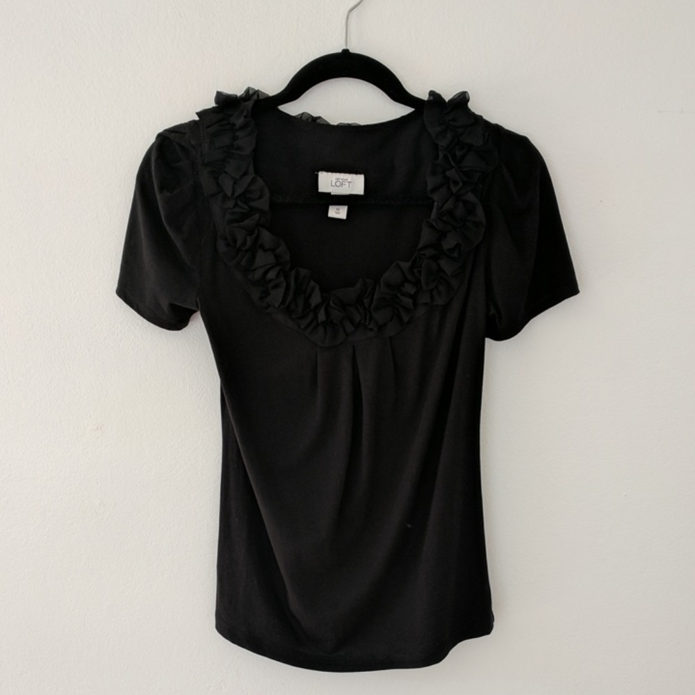 Adorable Black Loft Top with Ruffles